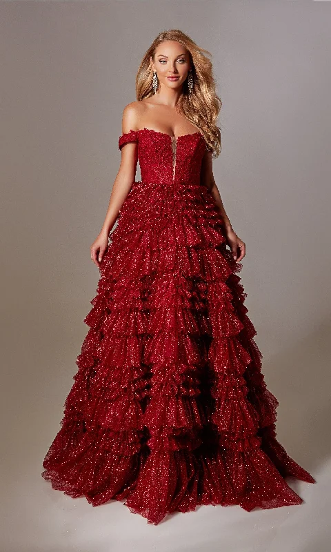 women's maximalist dressesLace-Up Long A-Line Glitter Prom Dress with Ruffles