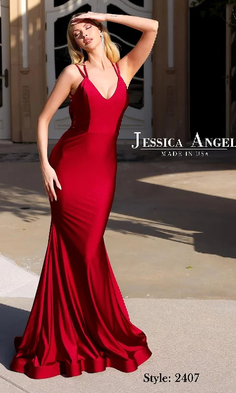 women's cold-shoulder dressesBack-Twist Long Prom Dress: Jessica Angel 2407