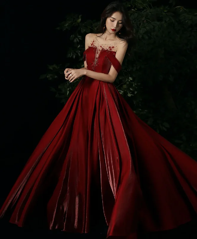 Tulle DressBurgundy Round Neck Beading Long Prom Dress, Burgundy Formal Graduation Dress Y1404 Tulle DressBurgundy Round Neck Beading Long Prom Dress, Burgundy Formal Graduation Dress Y1404