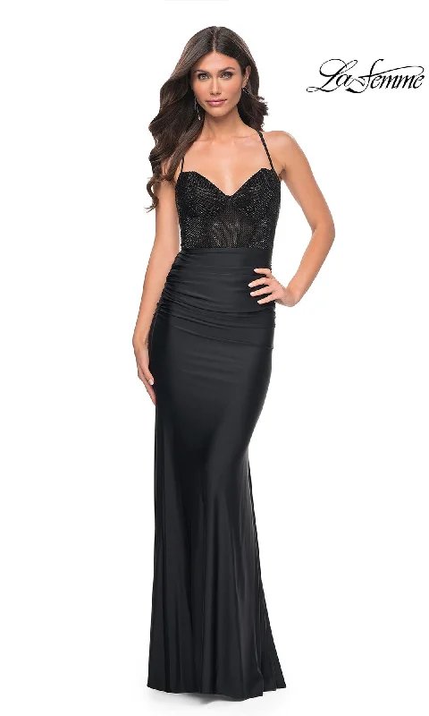 women's floral dressesLa Femme Embellished-Bodice Long Prom Dress 32260