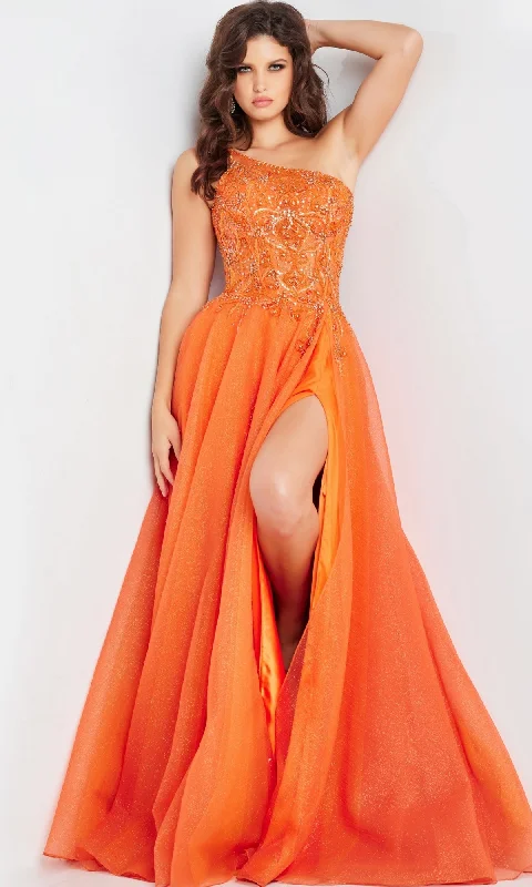 Laced-Up DressJovani One-Shoulder Long Prom Ball Gown 25688