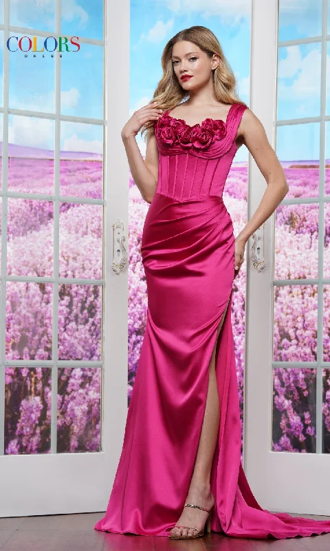 Off-The-Shoulder Dress3D Flower Long Prom Dress: Colors Dress 3429