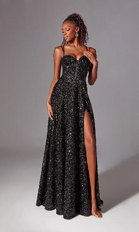women's work dressesLong Black Glitter Prom Dress: Aerie Couture 273