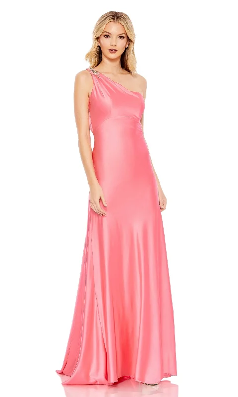 Peplum Hem DressOne-Shoulder Long Pink Prom Dress with Brooch 68046