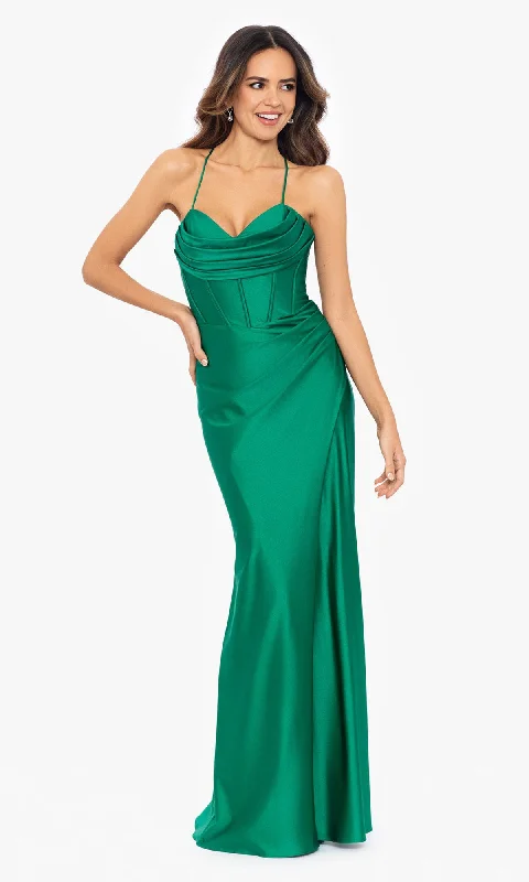 Cut-Out DressBetsy and Adam Long Green Prom Dress A25610
