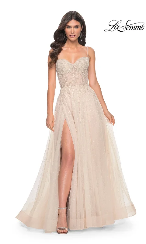 women's maxi dressesLa Femme Champage Long A-Line Prom Dress 32271