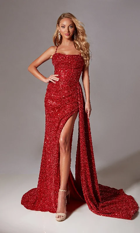 women's retro dressesDraped Long Sequin Prom Dress: Aerie Couture 220