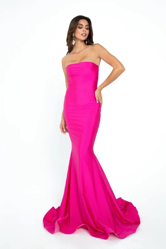 women's solid color dressesStrapless Sleek Long Prom Dress: Atria 6028H
