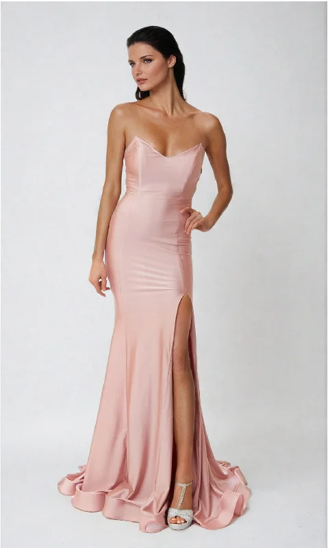 women's chiffon dressesLace-Up Strapless Long Prom Dress: Atria 6544H