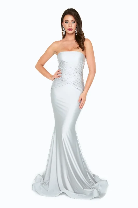 women's velvet dressesRuched-Waist Strapless Long Prom Dress: 6538H