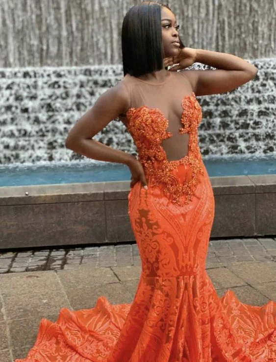 Embellished DressOrange Sequins Mermaid Prom Dresses Black Girl African Girl Prom Gowns Evening Formal Dresses Y1380 Embellished DressOrange Sequins Mermaid Prom Dresses Black Girl African Girl Prom Gowns Evening Formal Dresses Y1380