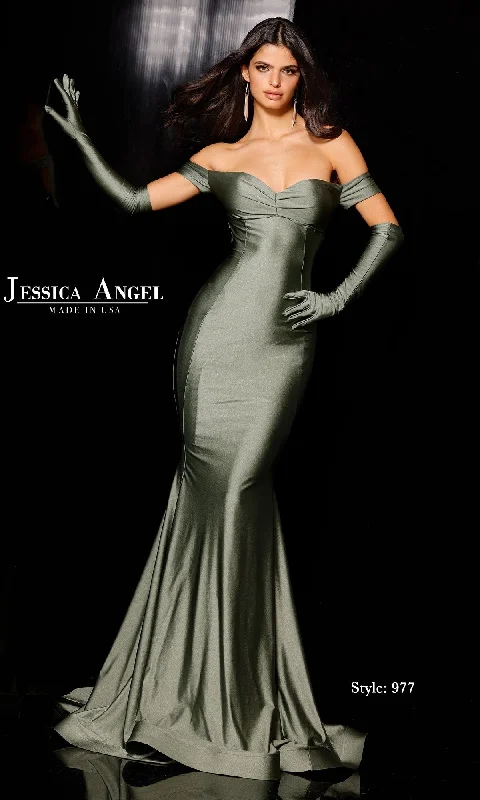 women's trendy dressesGloved Off-Shoulder Prom Dress: Jessica Angel 977