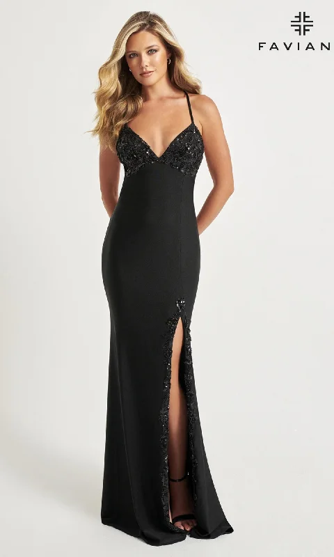 Polka-Dot DressBeaded-Applique Faviana Long Prom Dress 11019