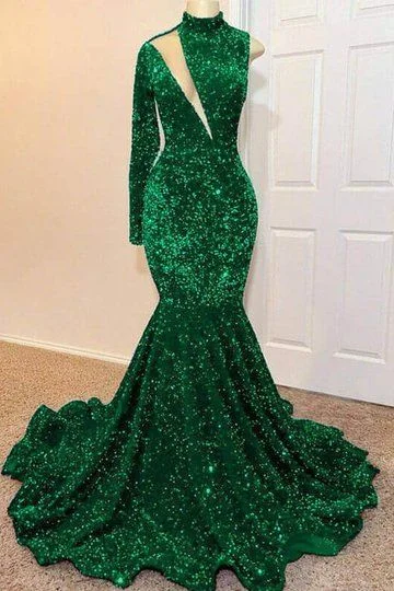 Glitter DressFabulous Emerald Green Sequins Prom Dress Mermaid One Shoulder Long Sleeves Y1385 Glitter DressFabulous Emerald Green Sequins Prom Dress Mermaid One Shoulder Long Sleeves Y1385
