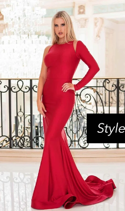Zip-Up DressOne-Sleeve Long Prom Dress: Jessica Angel 563