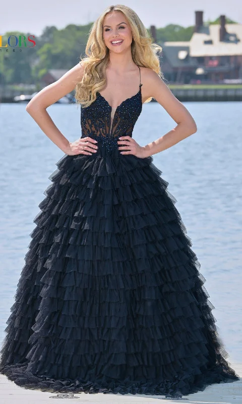 Satin DressBeaded-Corset Long Ruffled Prom Ball Gown 3219