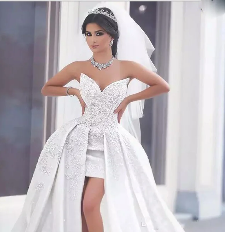 Glamour DressSiaoryne WD027 Sweetheart Beading Lace Corset Front Open High Low Sexy Wedding Dress Gown online