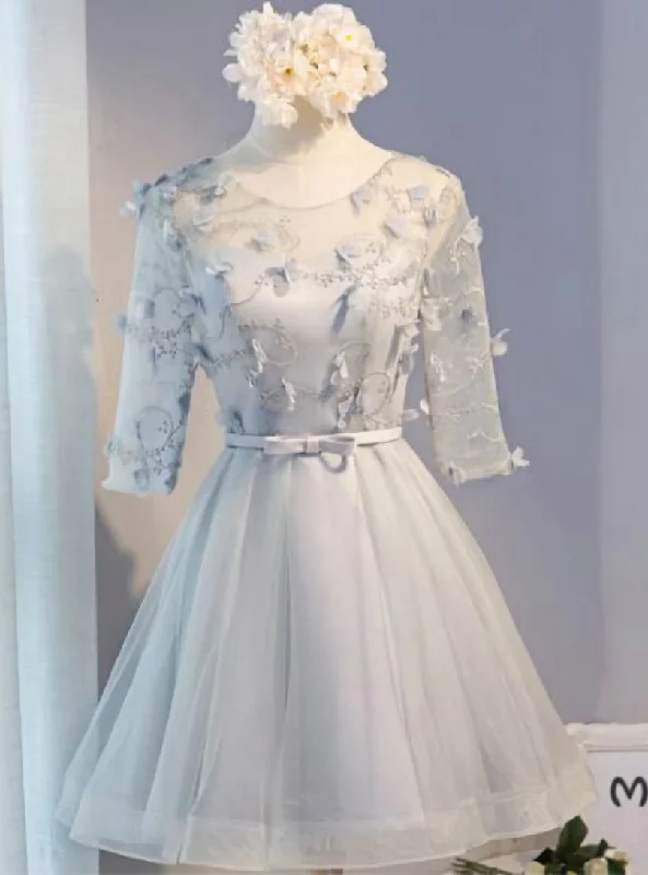 Fit-And-Flare DressGray Tulle Short Sleeve Homecoming Dress