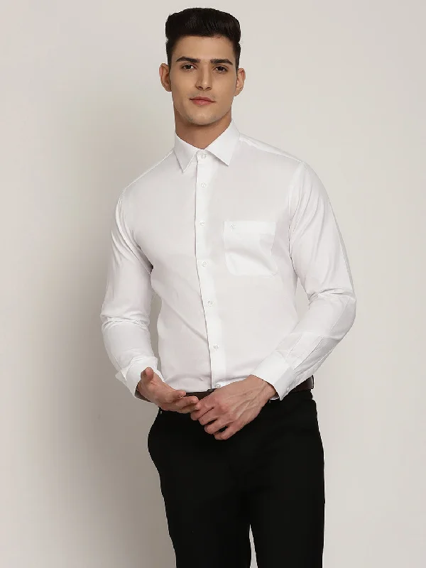 Men's Checkered Shirts for a Retro FeelMen's White Formal Self textured Full Sleeve Shirt