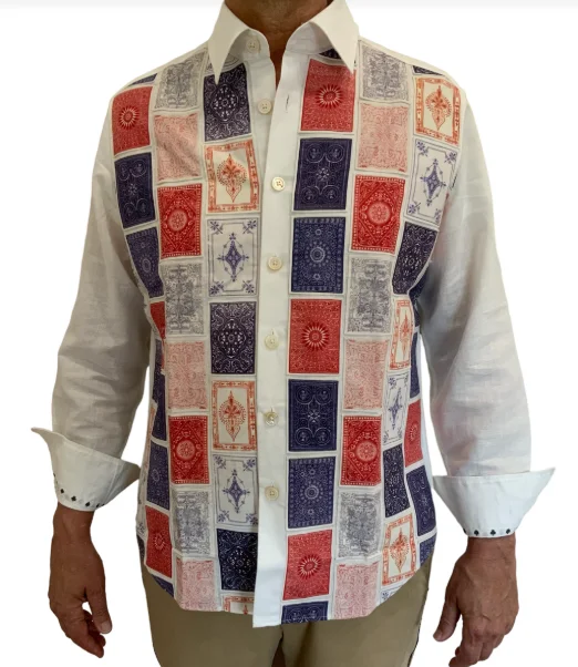 Layered Men's Henley ShirtsStock Cardini Sport Shirt - White