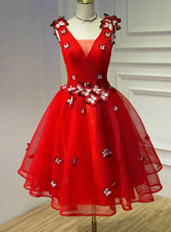 Cut-Out DressRed V-neck Organza Homecoming Dress