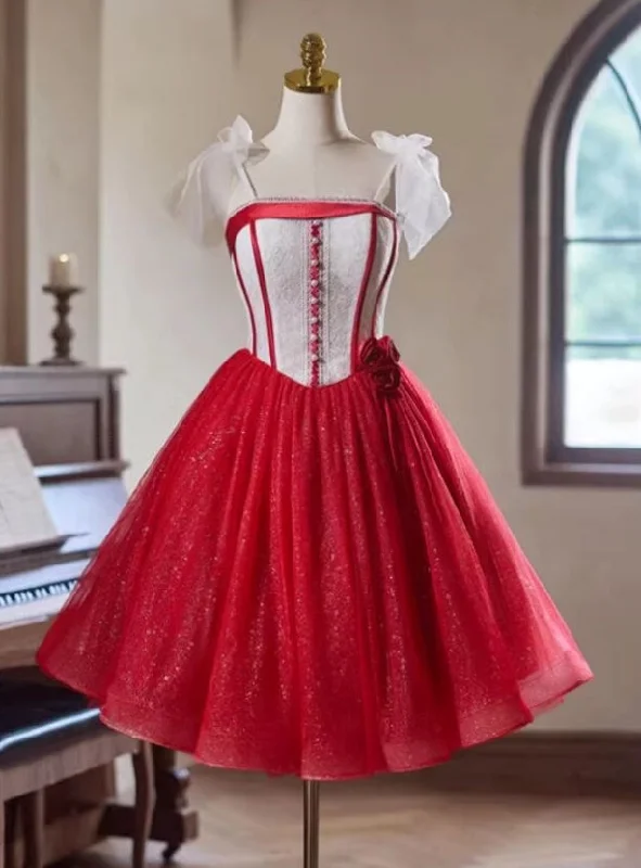 Halter DressRed Tulle Sequins Straps Homecoming Dress