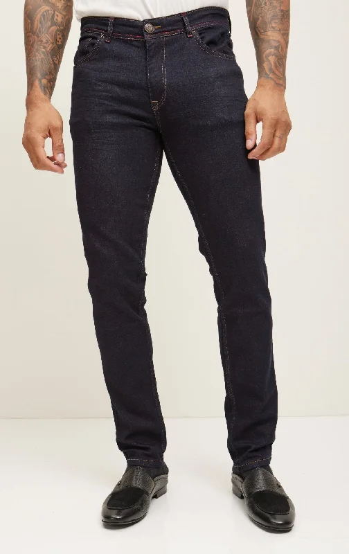 Men's Straight-Leg Jeans in Dark WashInseam Stitch Everyday Wear Jeans - Dark Blue
