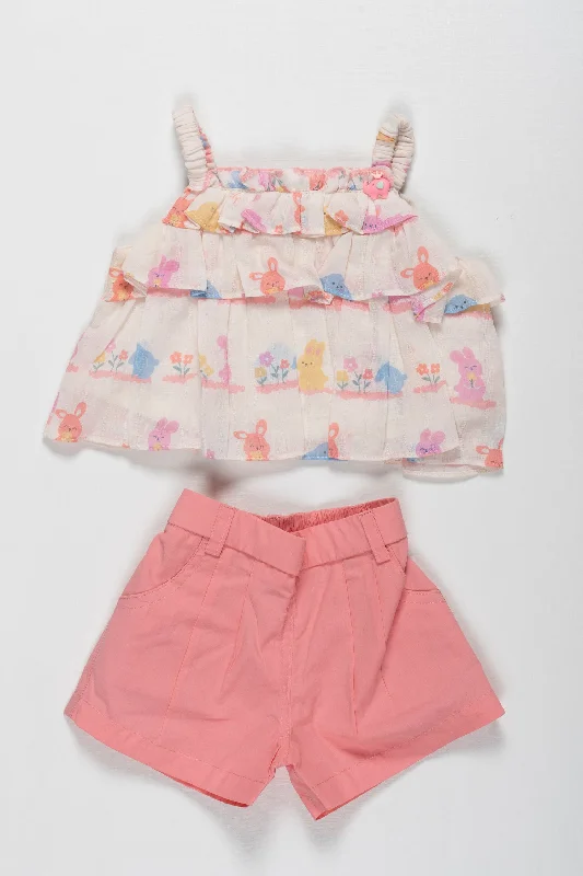 Button-Down DressWhimsical Garden Party Girls Top and Shorts Set - Adorable Summer Ensemble