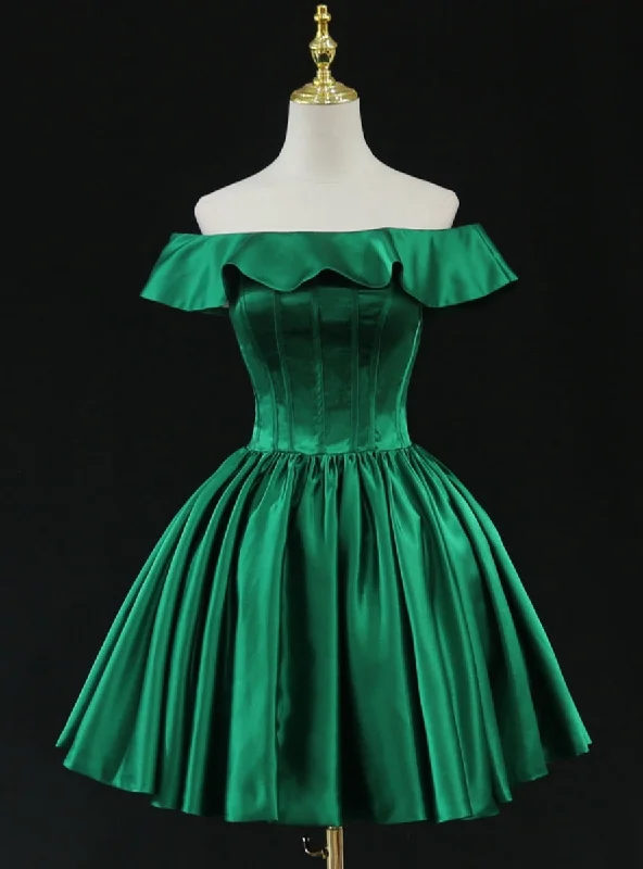 Cold-Shoulder DressGreen Satin Off the Shoulder Homecoming Dress