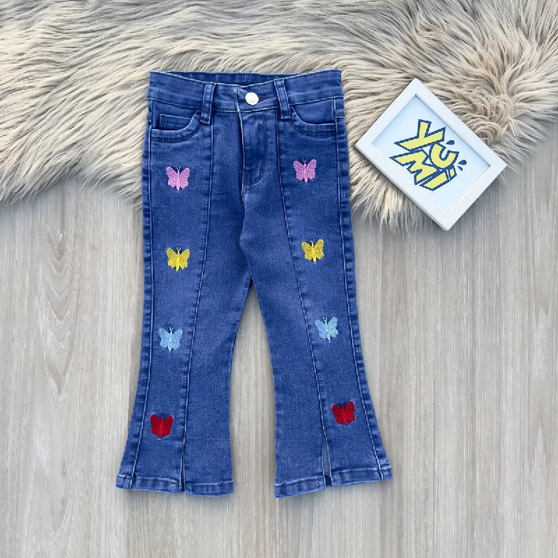 Men's Jeans with Functional PocketsGirls' Butterfly Bromo Embroidery Jeans