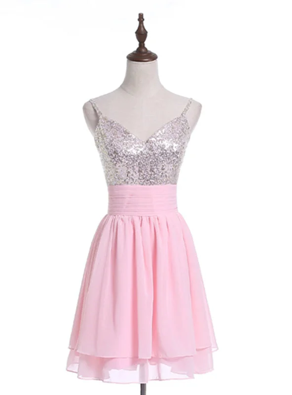 women's ethical fashion dressesPink Chiffon Sequins Sleeveless Homecoming Dress