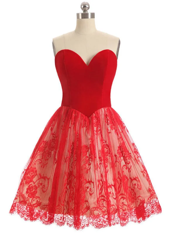 Ruffle DressRed Sweetheart Lace Tulle Homecoming Dress