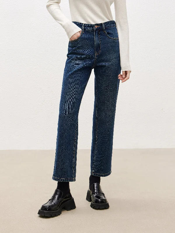 Men's Jeans with Embroidered LogosHigh Waist Ankle Jeans with Straight