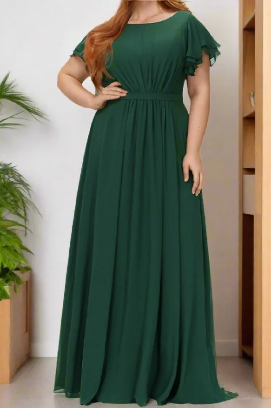 Sequined DressDark Green Chiffon Short Sleeves Mother of The Bride Dresses