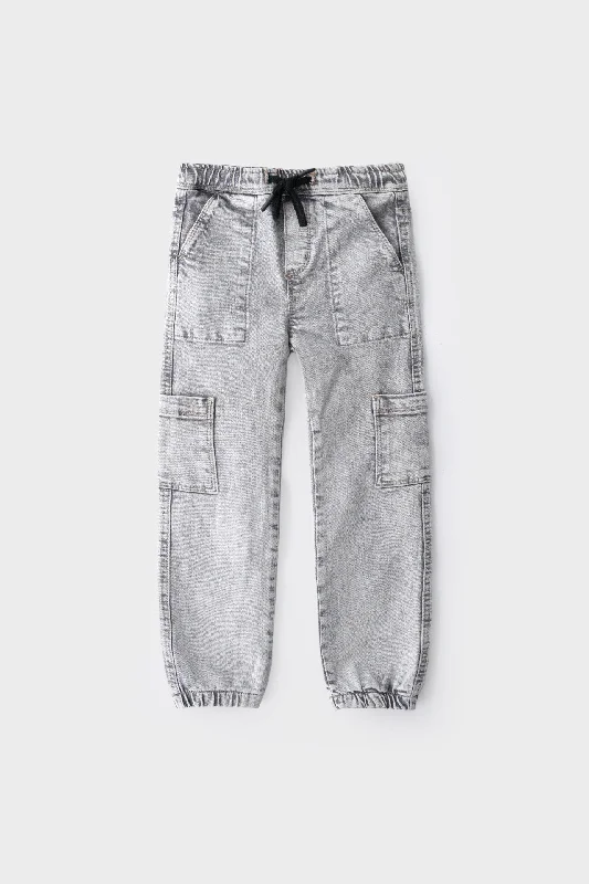 Baggy Cargo Men's JeansBoys Grey Acid Wash Cargo Denim Jeans