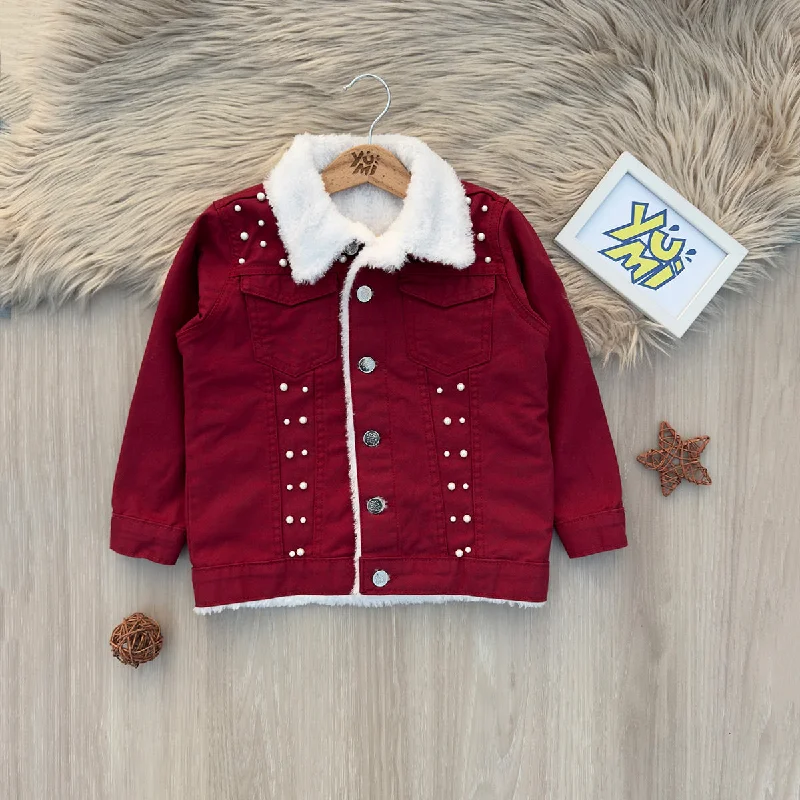 Affordable Men's JeansElegant Girls' Jacket with Pearls and Fur Lining