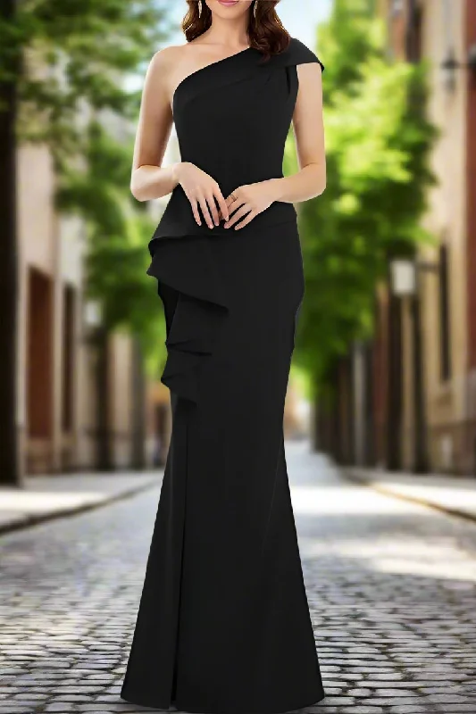 Knit DressElegant One-Shoulder Mermaid Long Mother of The Bride Dresses