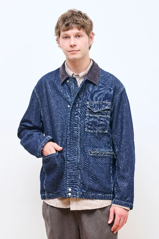 Men's Coats with Hand WarmersWorker Jacket Raw Denim Indigo/Brown