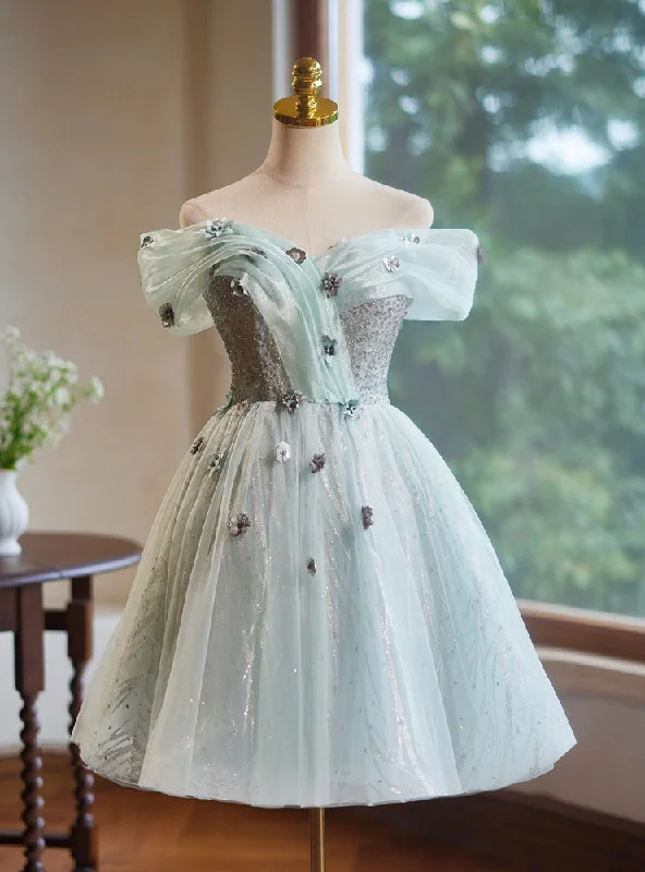women's ball gown dressesLight Green Tulle Sequins Homecoming Dress