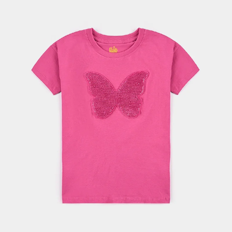 Men's Shirts with Adjustable HemlinesGirls Cotton Jersey T-Shirt H/S Butterfly-Fuchsia Men's Shirts with Adjustable HemlinesGirls Cotton Jersey T-Shirt H/S Butterfly-Fuchsia