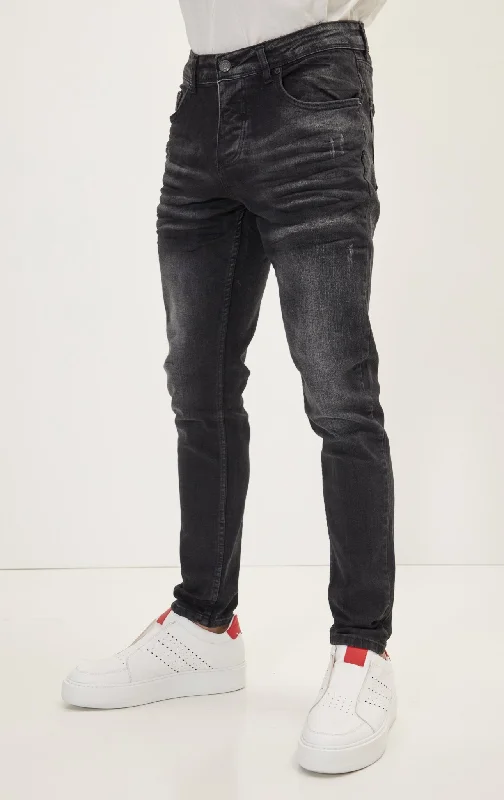 Men's Jeans with Functional PocketsWhiskers Wash Skinny Jeans - Black
