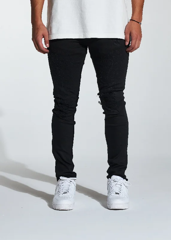 Leather Patch Embellished Men's JeansAtlantic Denim (Black)