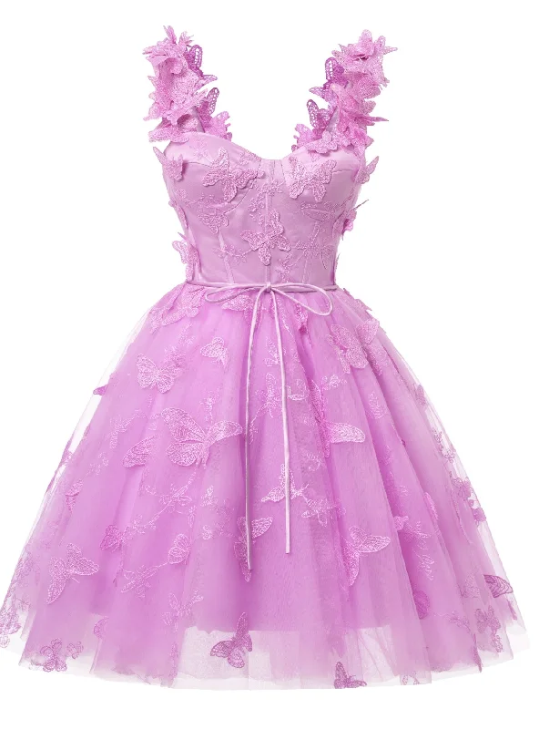Chiffon DressPurple Tulle Butterfly Appliques Homecoming Dress