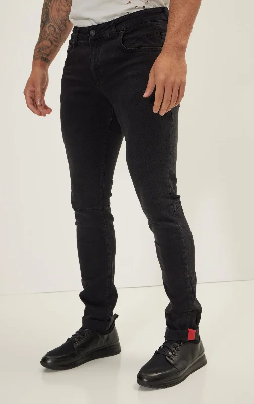 Durable Workwear Men's JeansCuff Detail Inner Red Stripe Denim -  Black