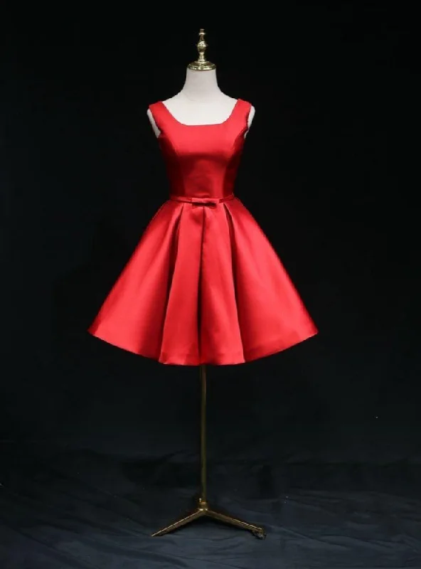 Pearl DressRed Satin Open Back Bow Homecoming Dress