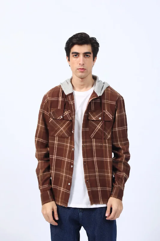 Men's Tennis Shirts for Court ComfortBAGGY FIT HOODED FLANNEL CHECK SHIRT