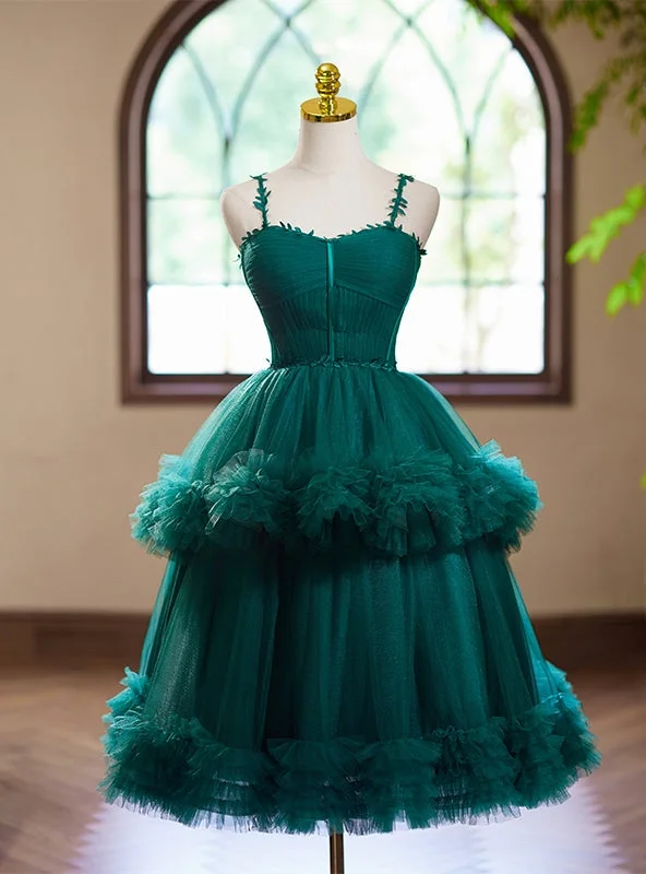 Polka-Dot DressGreen Tulle Spaghetti Straps Pleats Homecoming Dress