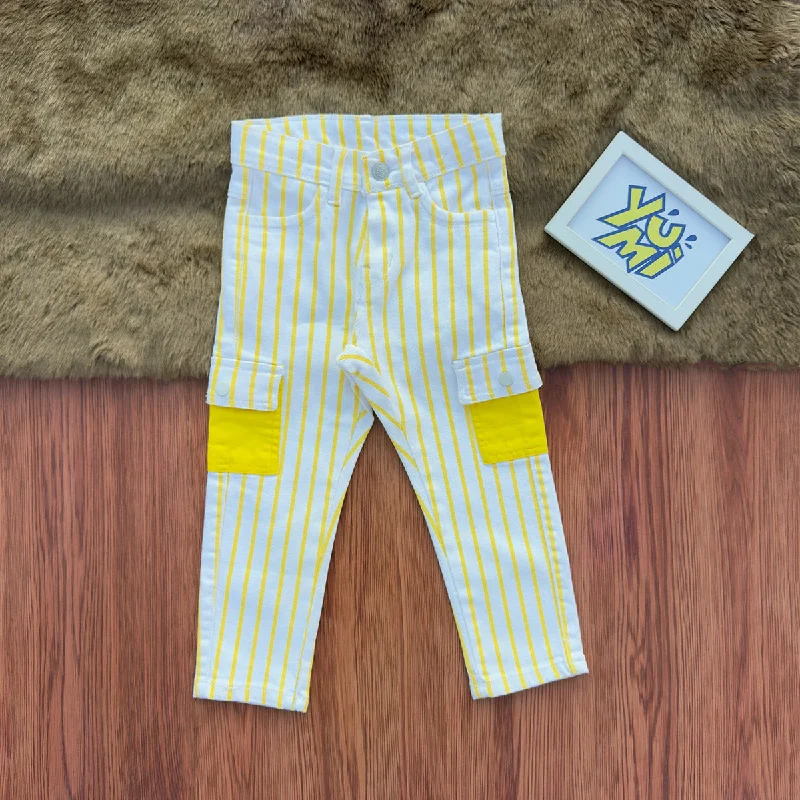 Hipster Men's JeansKids' Striped Cargo Pants with Yellow Pockets