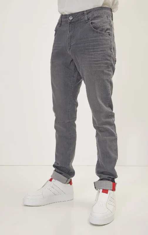 XXXL Men's JeansCuff Detail Inner Red Stripe Denim - Grey
