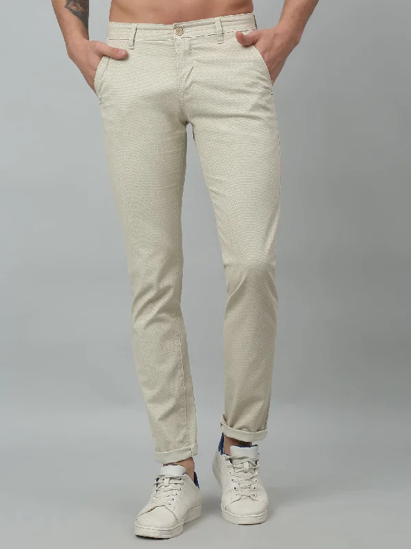 Men's Pants with Contrast WaistbandsMen's Casual Flat front Beige  Trousers